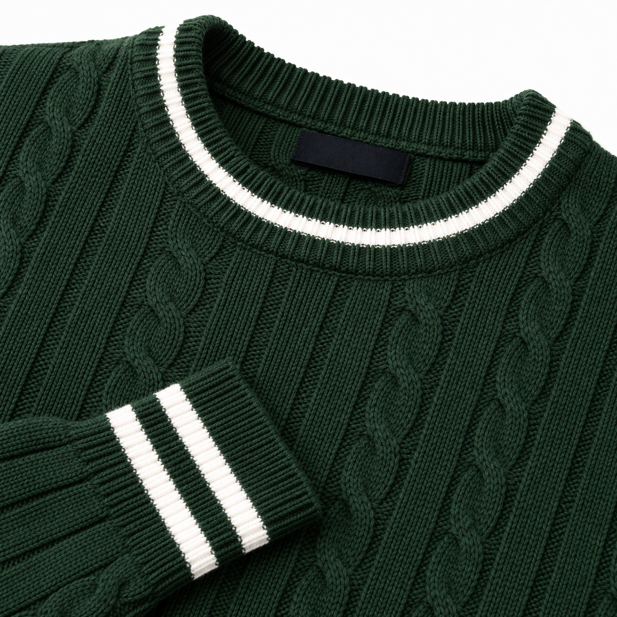 Dark Green Cable Knit Sweater with White Trim | Berrigton Naidi