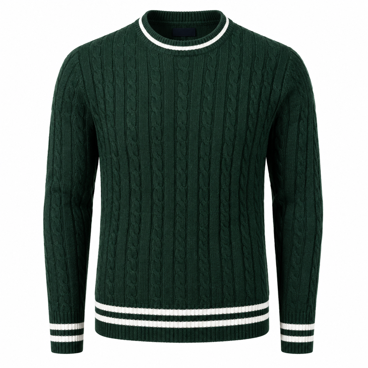 Dark Green Cable Knit Sweater with White Trim | Berrigton Naidi