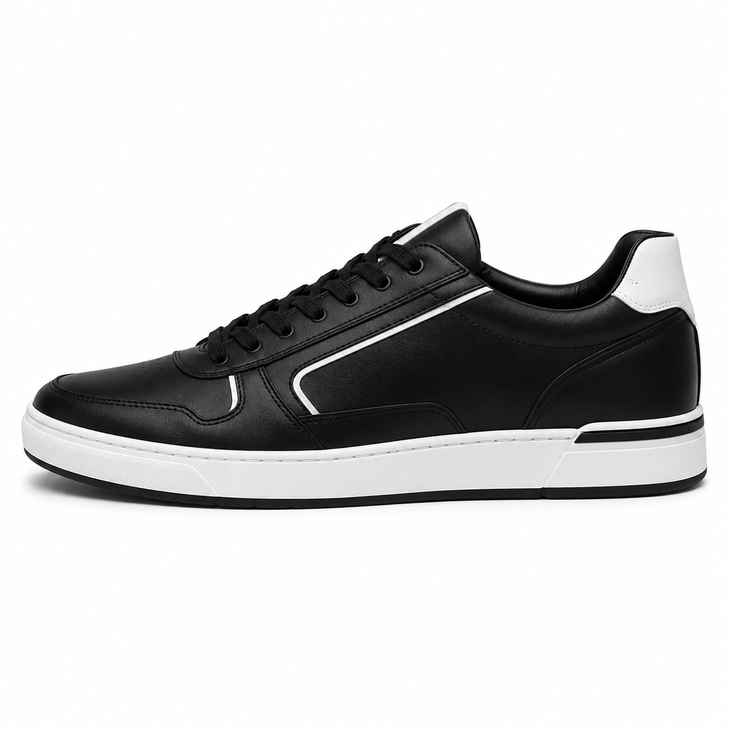 Black Leather Trainers with White Accents | Berrigton Naidi