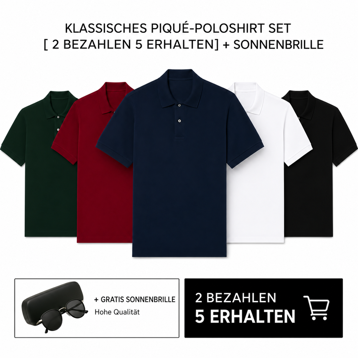 LC KLASSISCHES PIQUÉ-POLOSHIRT SET [ 2 BEZAHLEN 5 ERHALTEN] + SONNENBRILLE