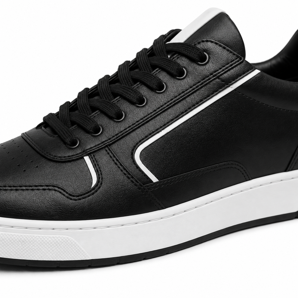 Black Leather Trainers with White Accents | Berrigton Naidi