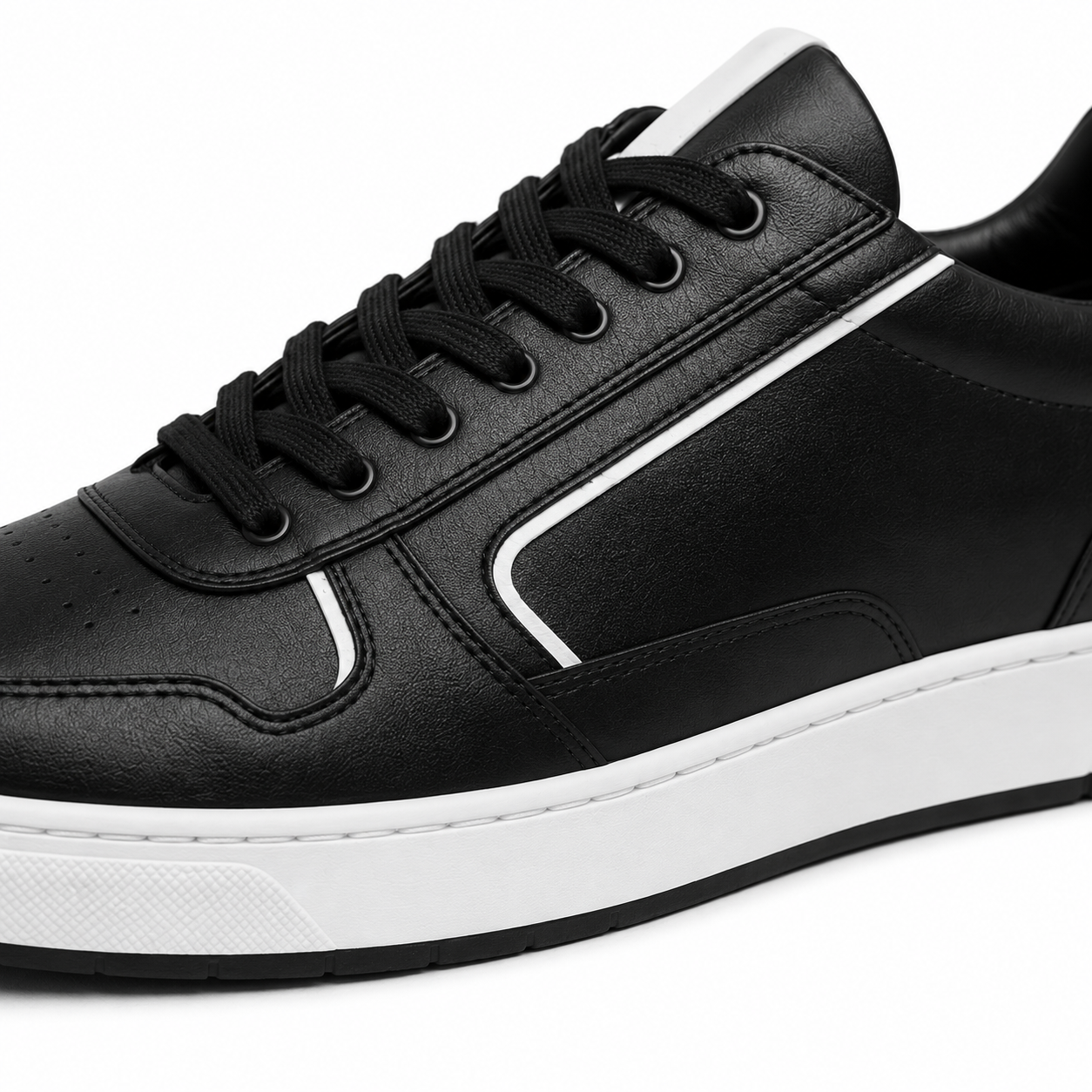 Black Leather Trainers with White Accents | Berrigton Naidi