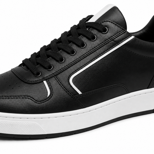 Black Leather Trainers with White Accents | Berrigton Naidi