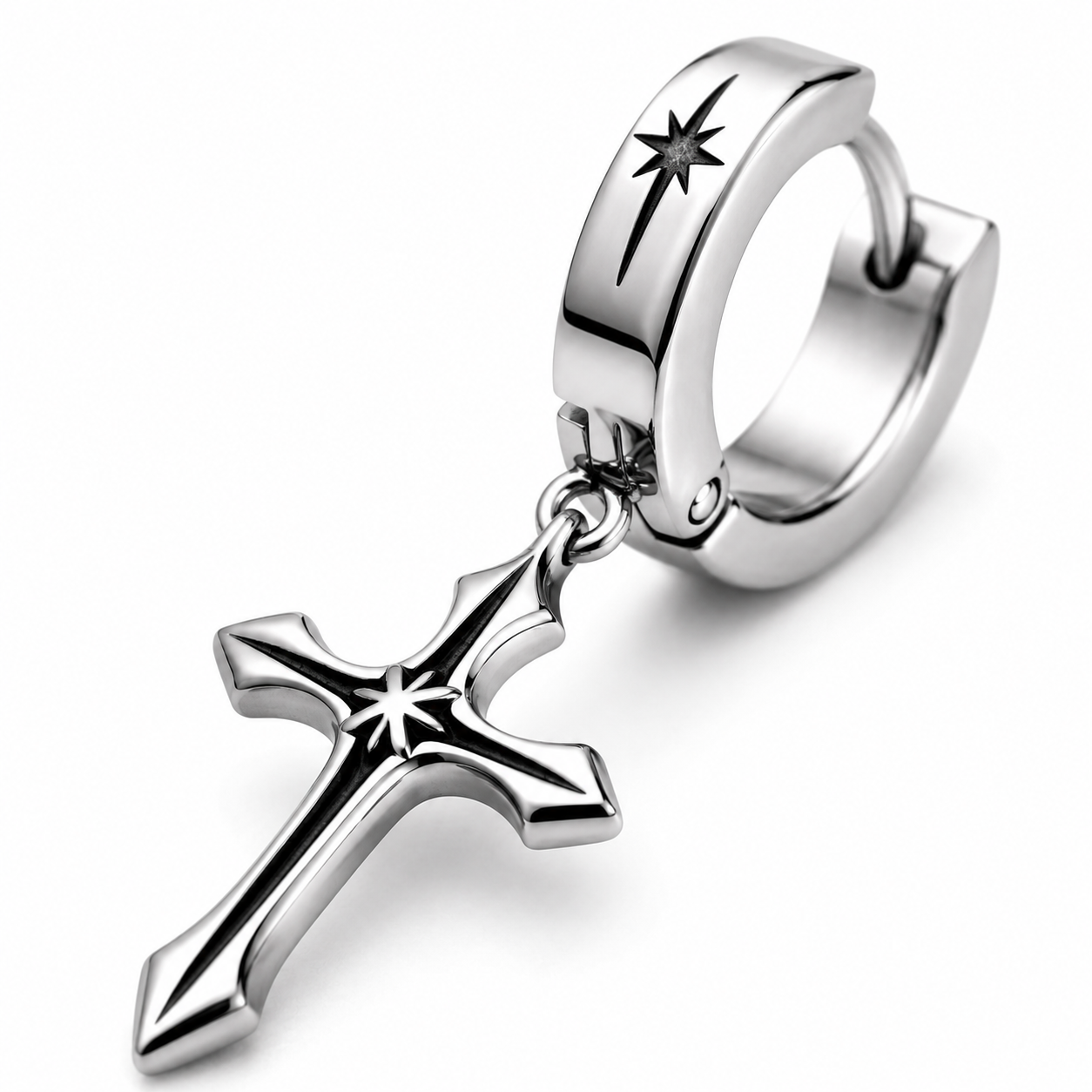 Stainless Steel Cross Pendant Hoop Earring | Berrigton Naidi