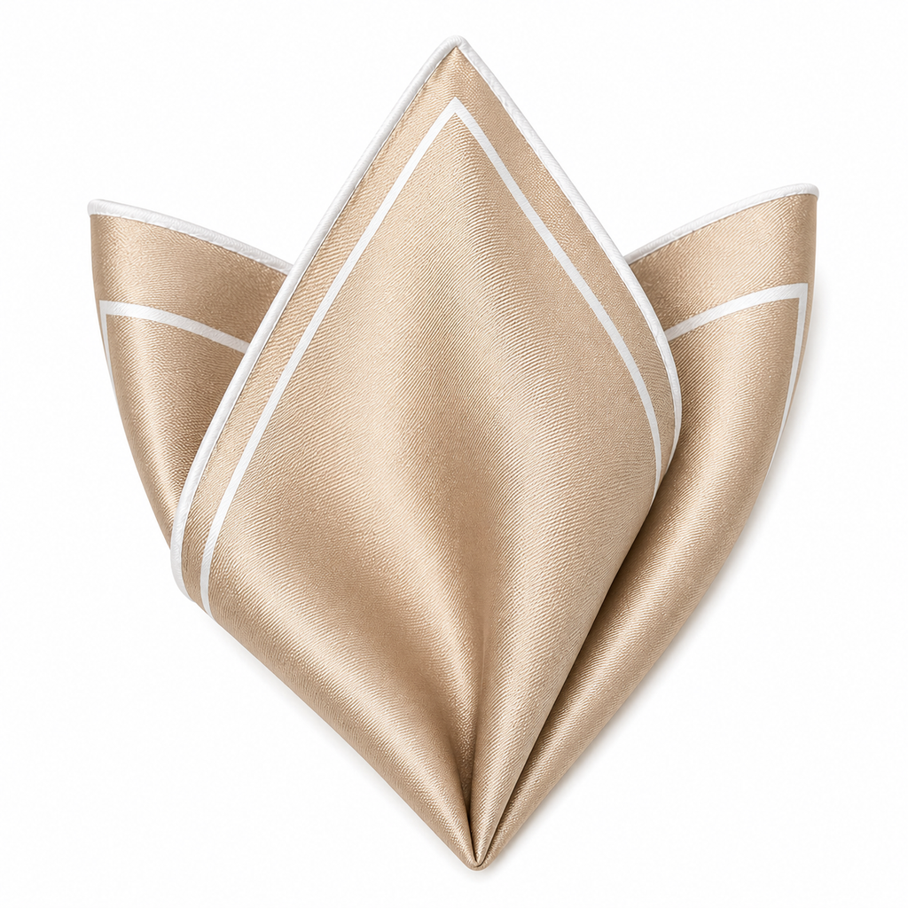 Beige Pocket Square with White Trim | Berrigton Naidi