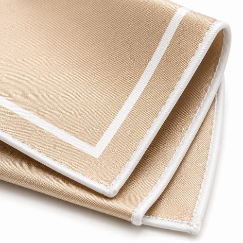Beige Pocket Square with White Trim | Berrigton Naidi
